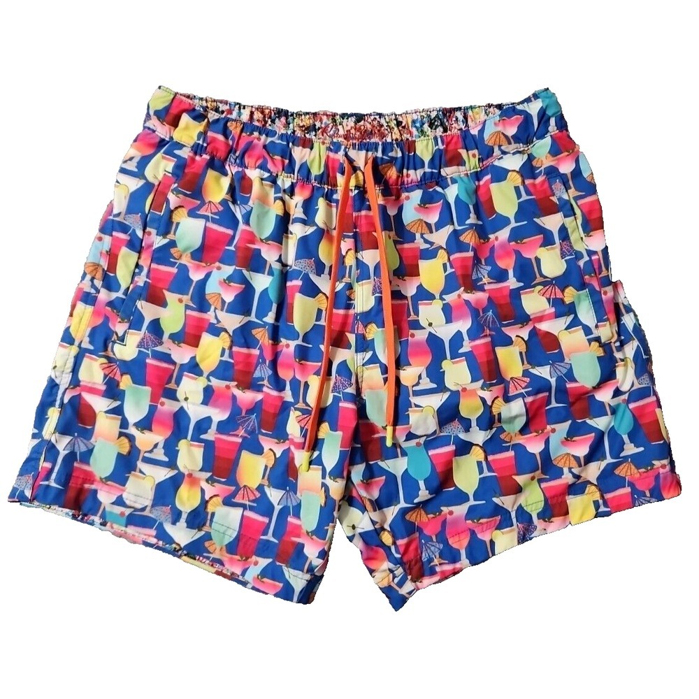 Robert Graham Men's Sz 38 Poolside Drinks Swim Trunks Shorts Multi Colored Lined